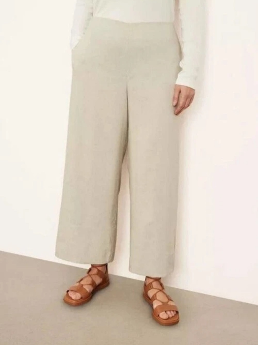 VINCE Wide Leg Linen Blend Cropped High Waist Pants Light Dove Size 22 NEW - Picture 2 of 9